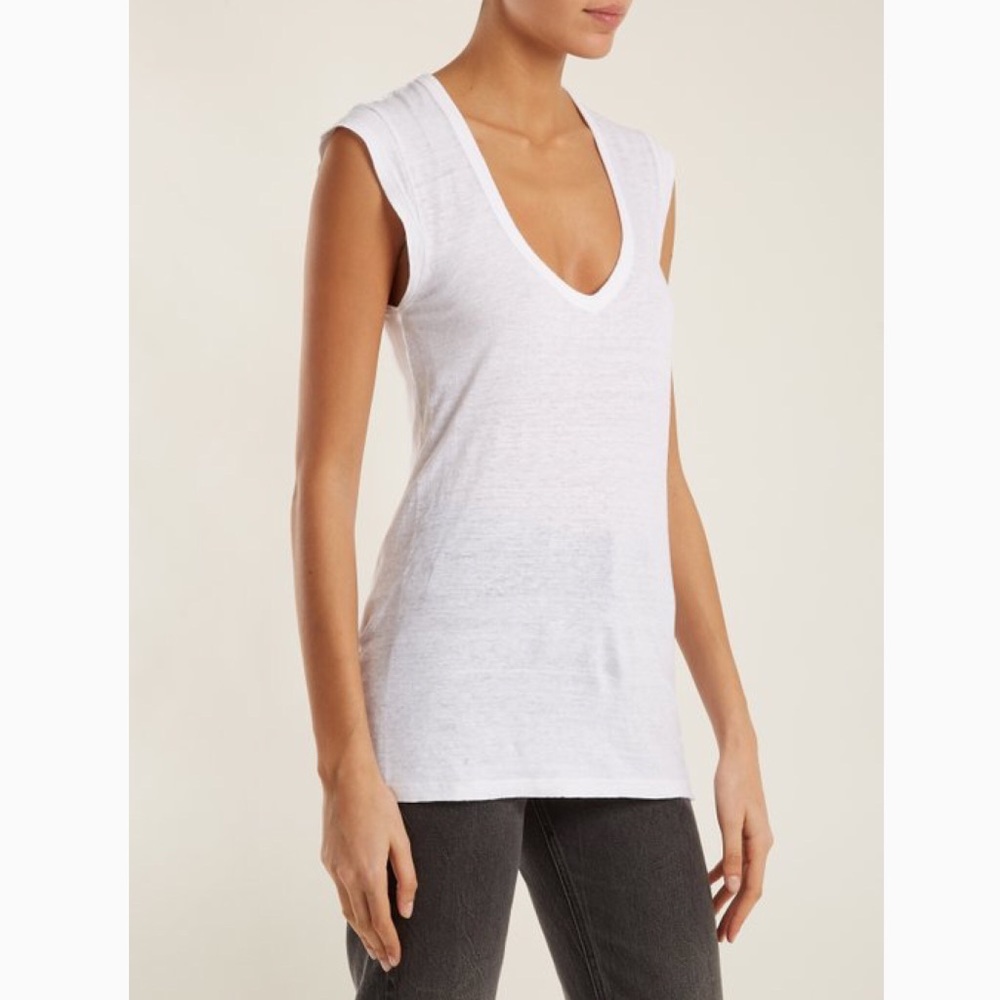 Isabel Marant Linen Cap Sleeve V-Neck in Red
